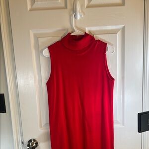 Vintage Sleeveless Red Turtleneck Dress with zip up back